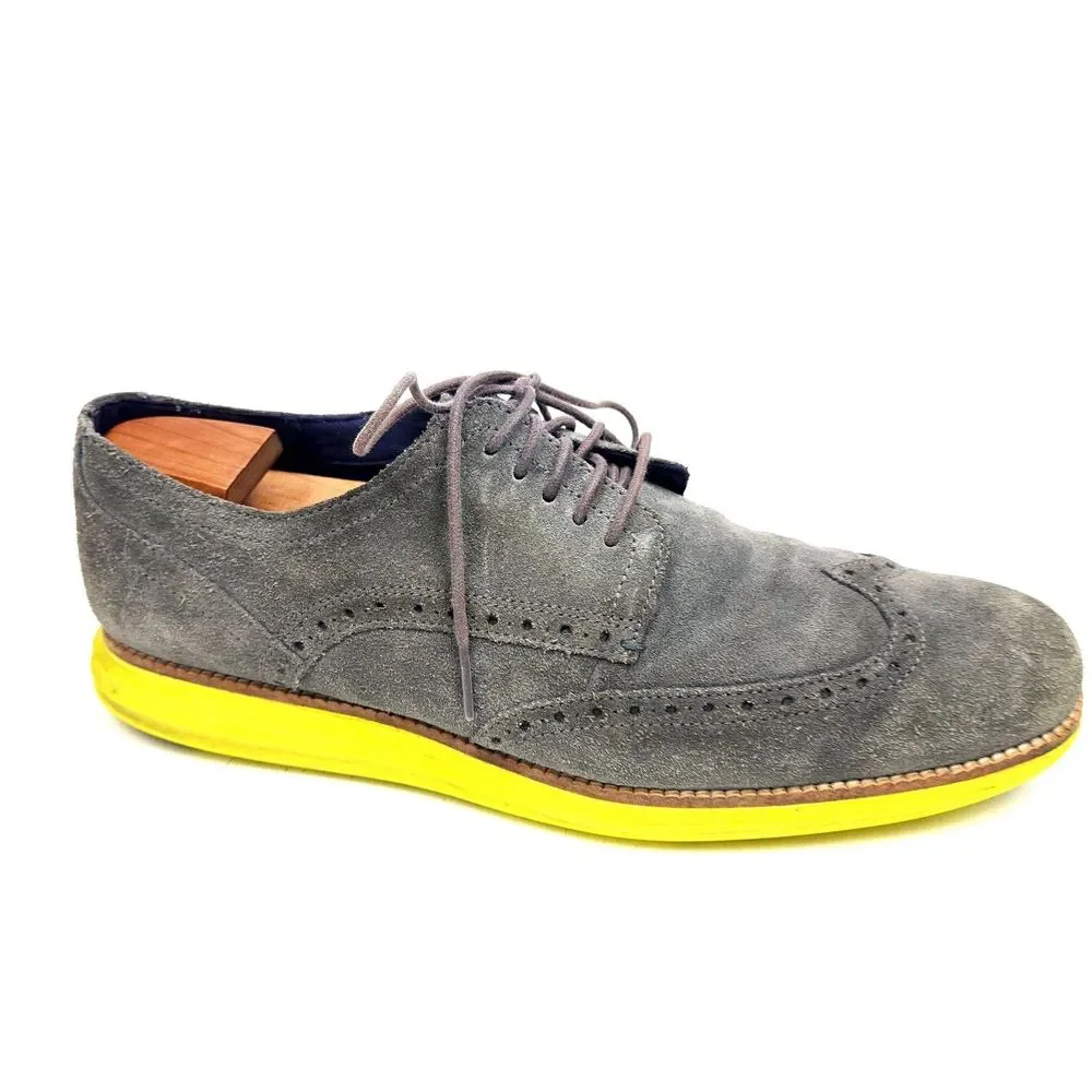 Cole Haan Dress Shoes Mens 11.5 M Lunargrand Wingtip Oxford Gray Suede
